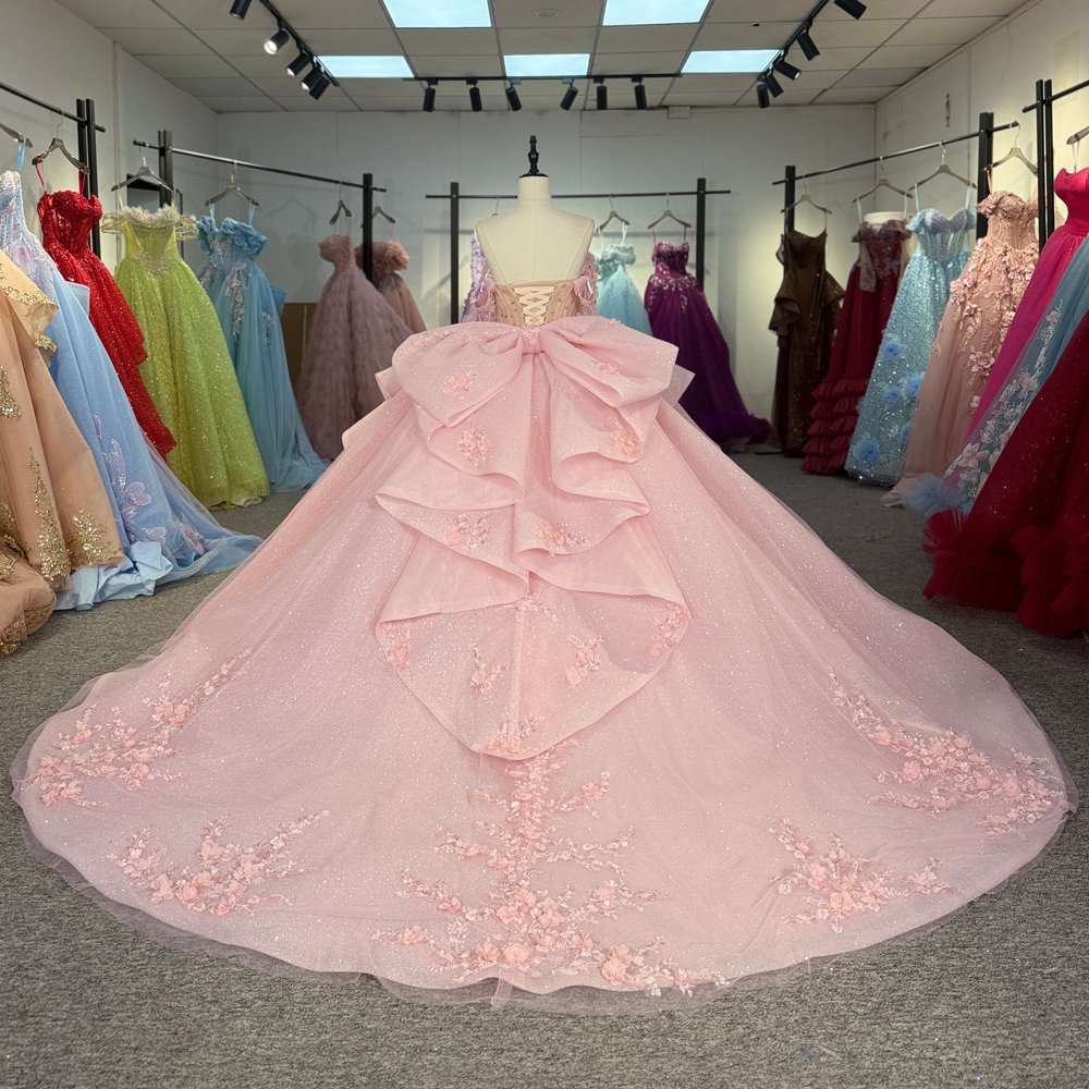 Fairytale Sparkle Pink Off Shoulder Ball Gown Quinceanera Dress Corset Back Dress Sweet 16 Dress - Image 2