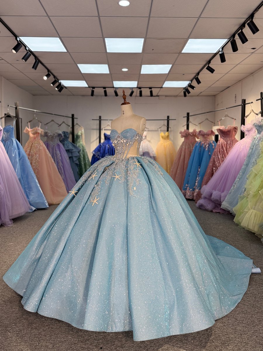 Elegant Light Blue Quinceanera Dress Sequin Off Shoulder Ball Gown Sweet 16 Birthday Party Dress - Image 5