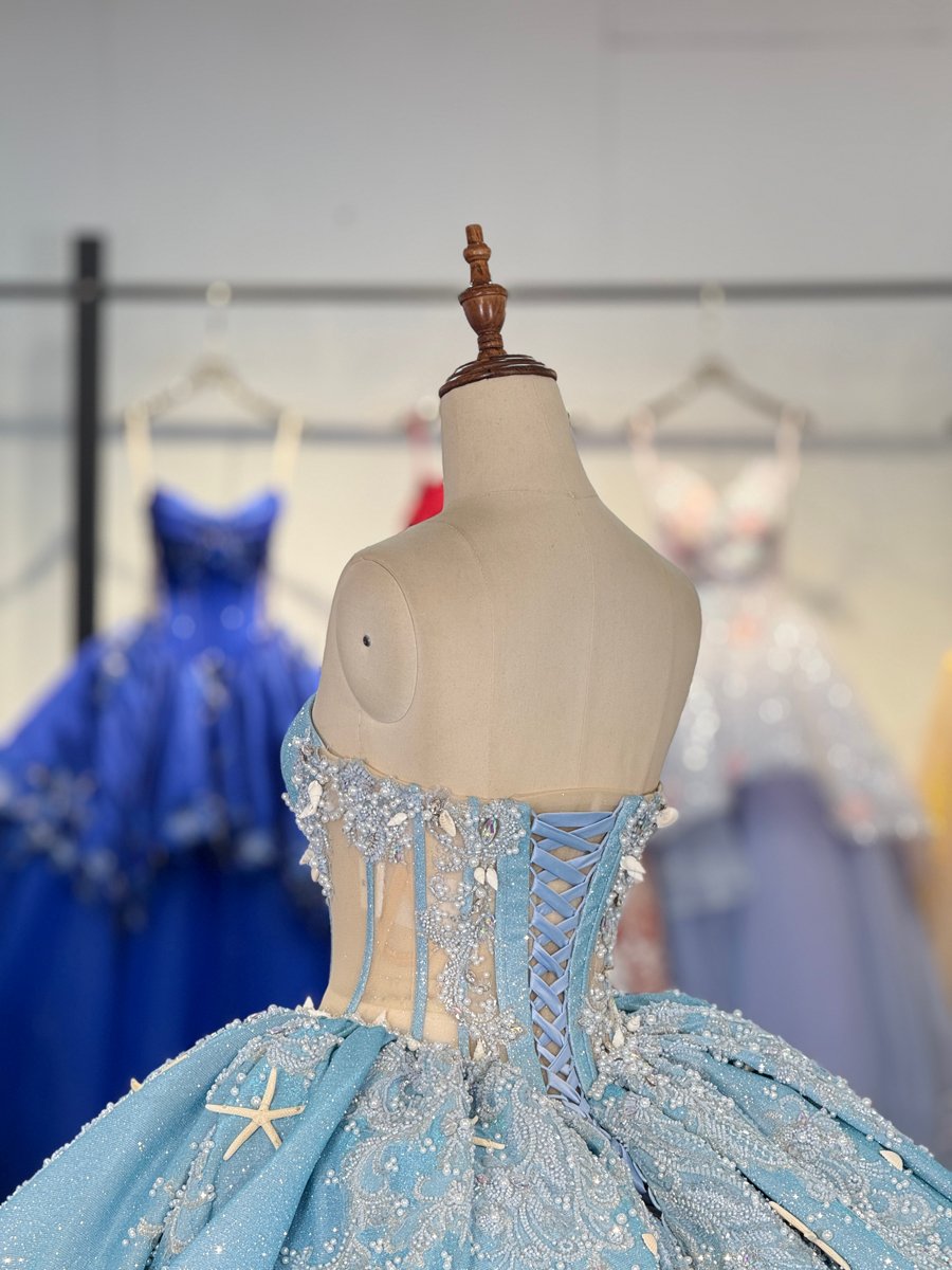 Elegant Light Blue Quinceanera Dress Sequin Off Shoulder Ball Gown Sweet 16 Birthday Party Dress - Image 4