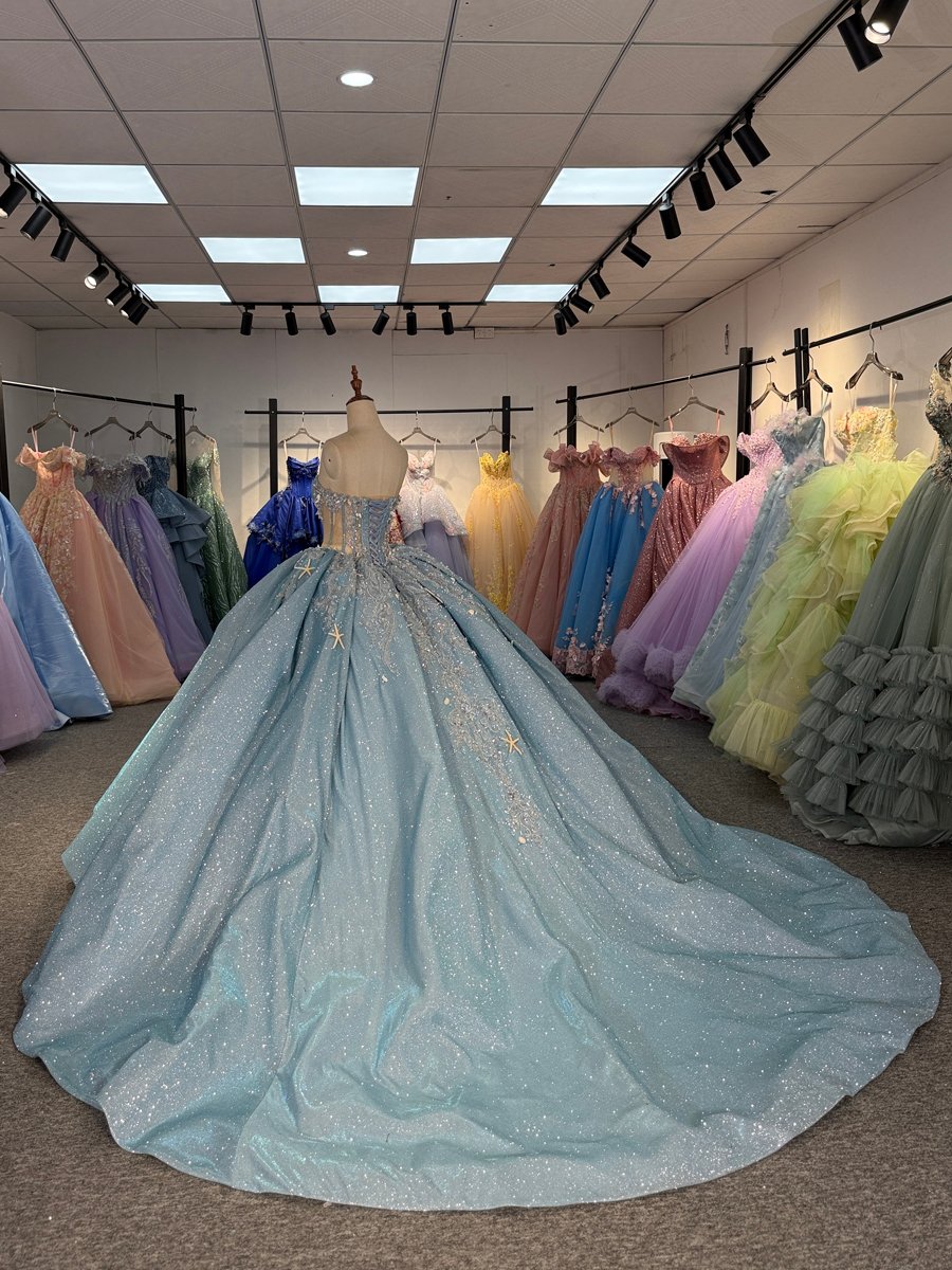 Elegant Light Blue Quinceanera Dress Sequin Off Shoulder Ball Gown Sweet 16 Birthday Party Dress - Image 6