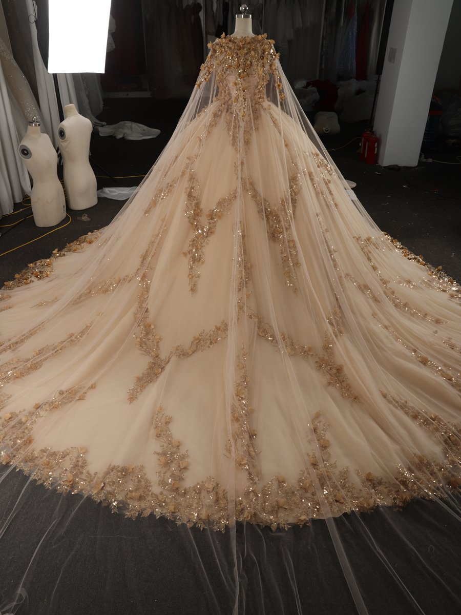 Luxury Gold Champagne Quinceanera Dress Ball Gown Strapless 3D Flowers Beaded Formal Sweet 16 Dress - Image 2
