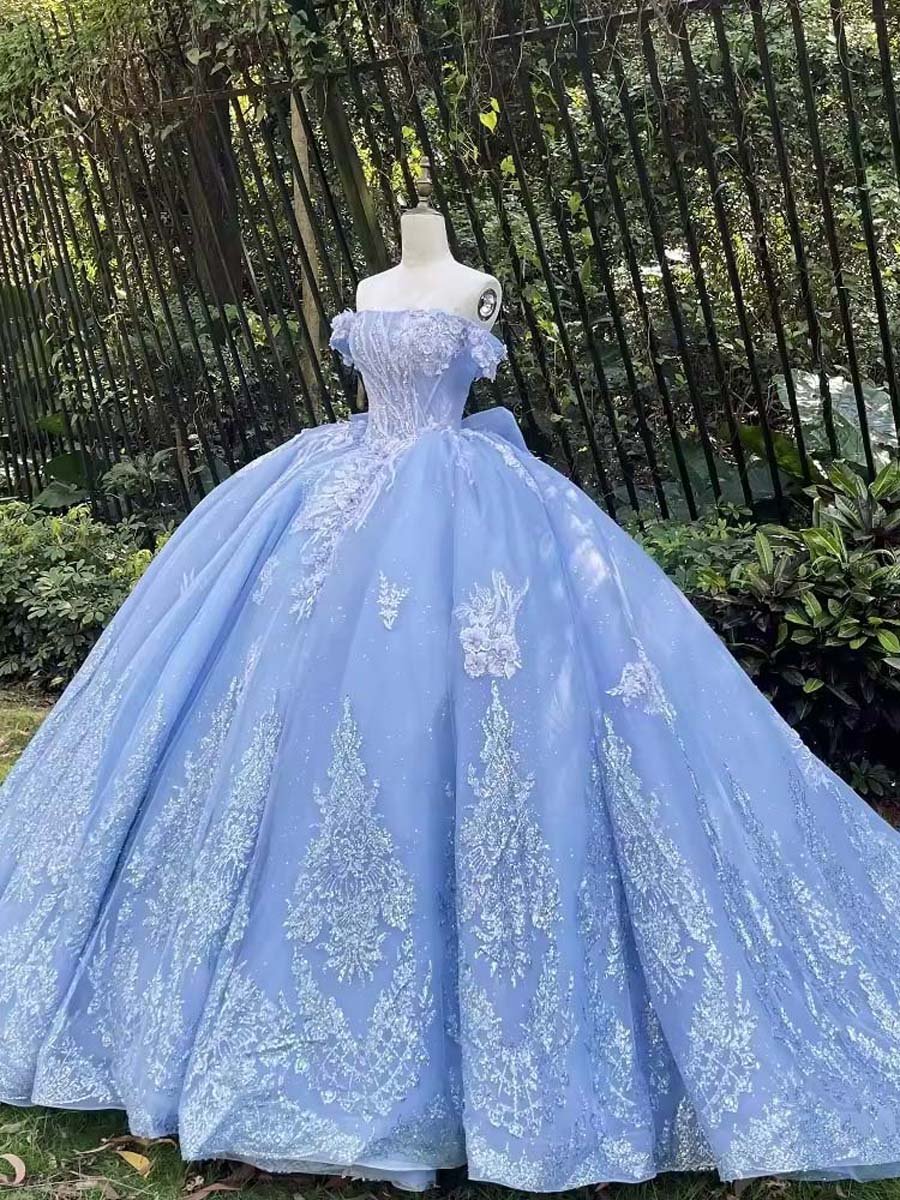 Gorgeous Light Blue Quinceanera Dress Beaded Lace Ruffled Gown Floor Length Sweet Sixteen - Image 5