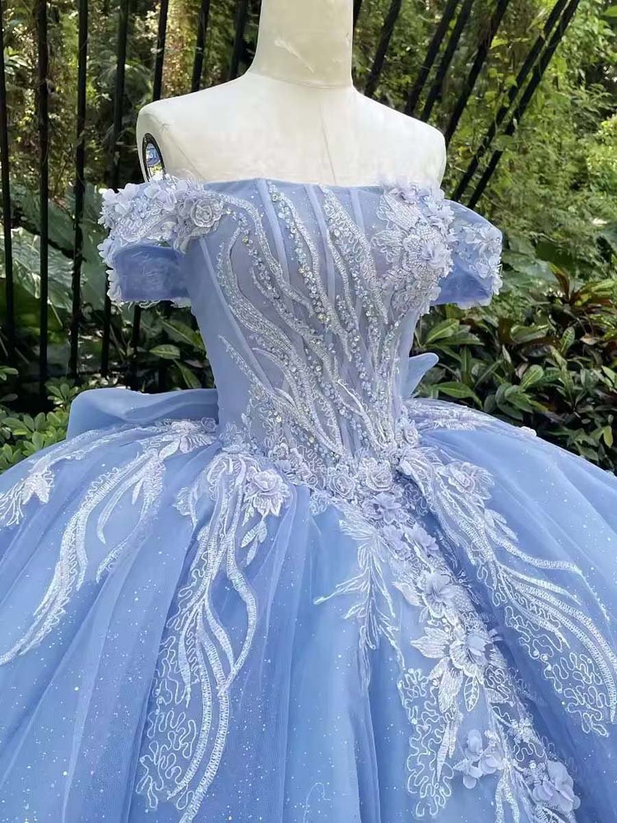 Gorgeous Light Blue Quinceanera Dress Beaded Lace Ruffled Gown Floor Length Sweet Sixteen - Image 3