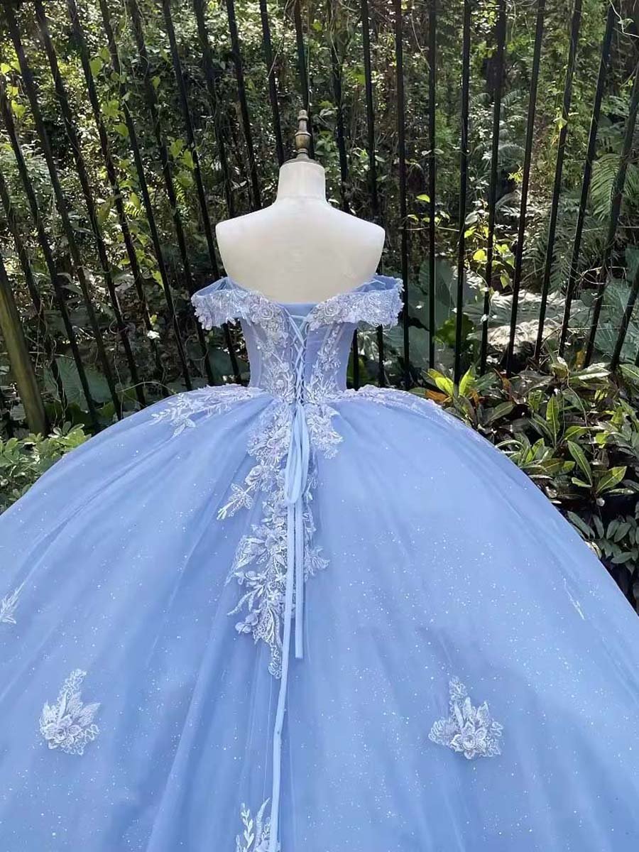 Gorgeous Light Blue Quinceanera Dress Beaded Lace Ruffled Gown Floor Length Sweet Sixteen - Image 4