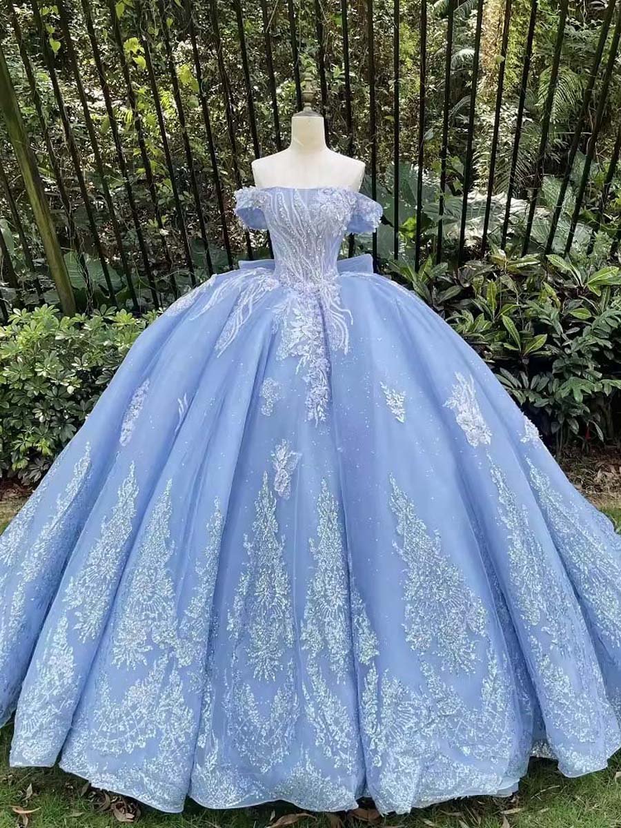 Gorgeous Light Blue Quinceanera Dress Beaded Lace Ruffled Gown Floor Length Sweet Sixteen