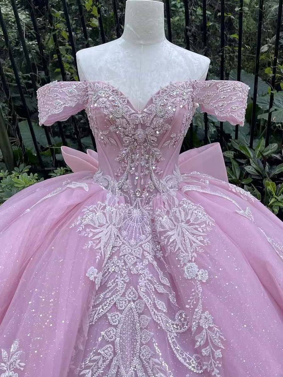Fairytale Pink Quinceanera Dress Ruffled Sequins Layered Gown Floor Length Prom - Image 3