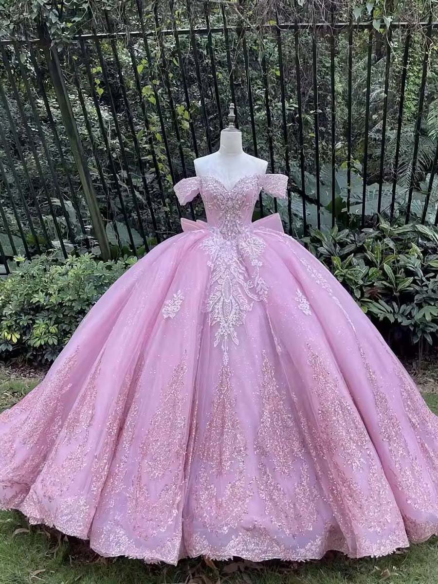 Fairytale Pink Quinceanera Dress Ruffled Sequins Layered Gown Floor Length Prom