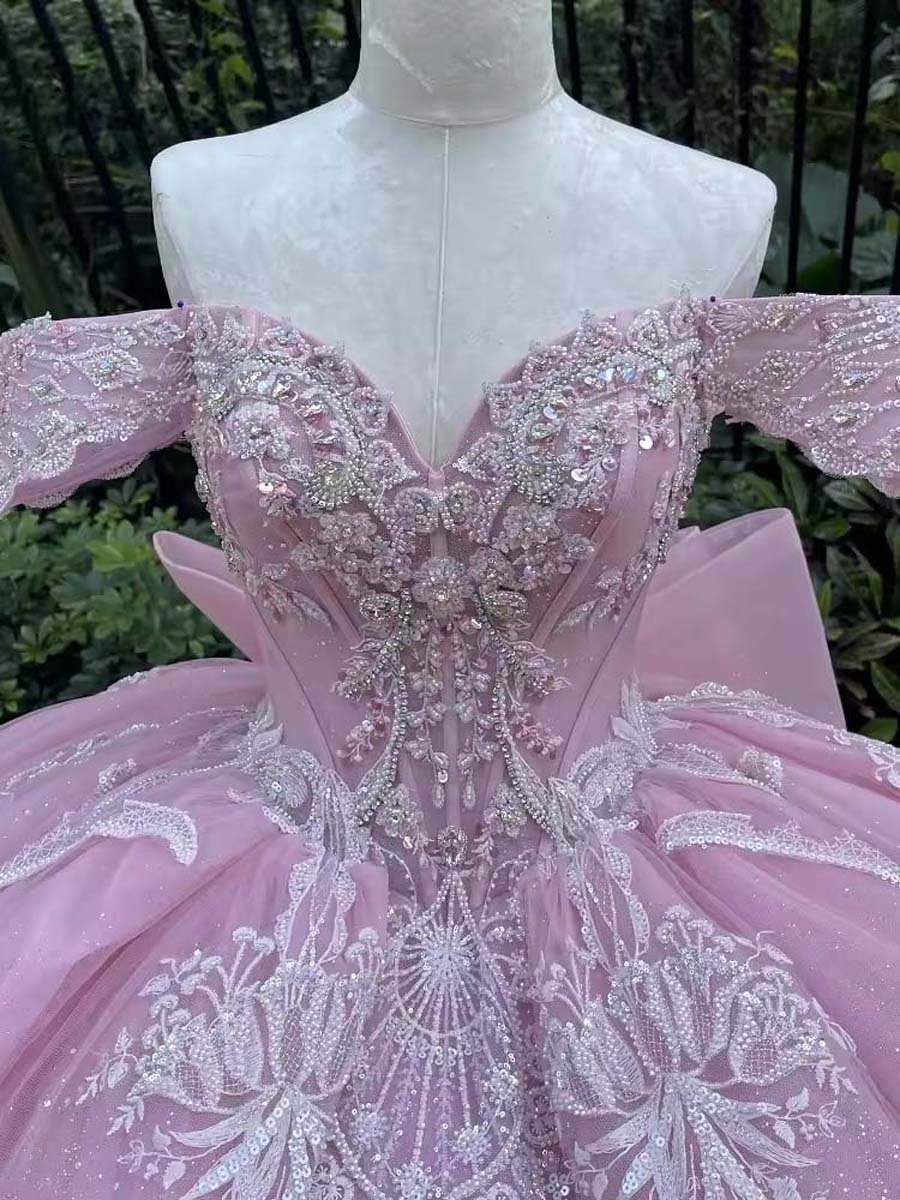 Fairytale Pink Quinceanera Dress Ruffled Sequins Layered Gown Floor Length Prom - Image 5