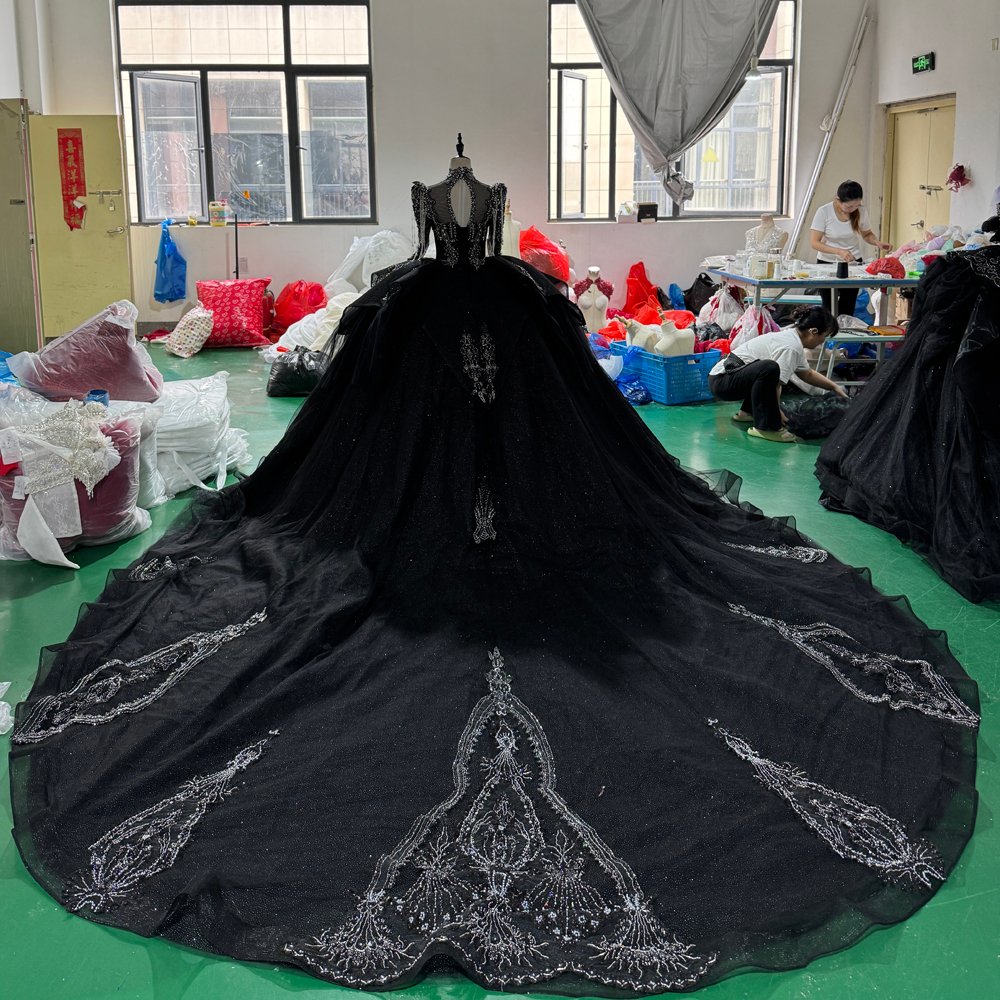 Stunning Black Long Sleeve Sweet 16 Quinceanera Dresses Ball Gown High Neck Gothic Dress 15th Birthday Princess Gown - Image 2