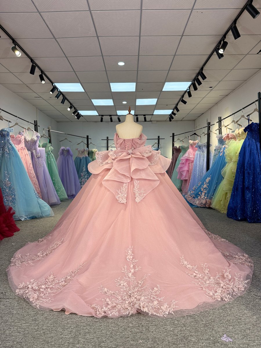 Sparkly Pink Quinceanera Dress Off Shoulder 3D Flowers Ruffles Ball Gown Sweet 16 - Image 2