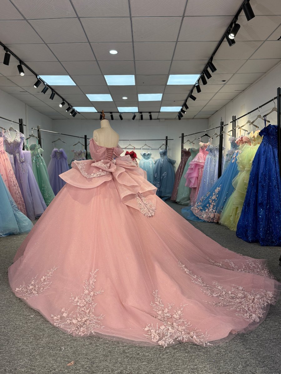 Sparkly Pink Quinceanera Dress Off Shoulder 3D Flowers Ruffles Ball Gown Sweet 16 - Image 6