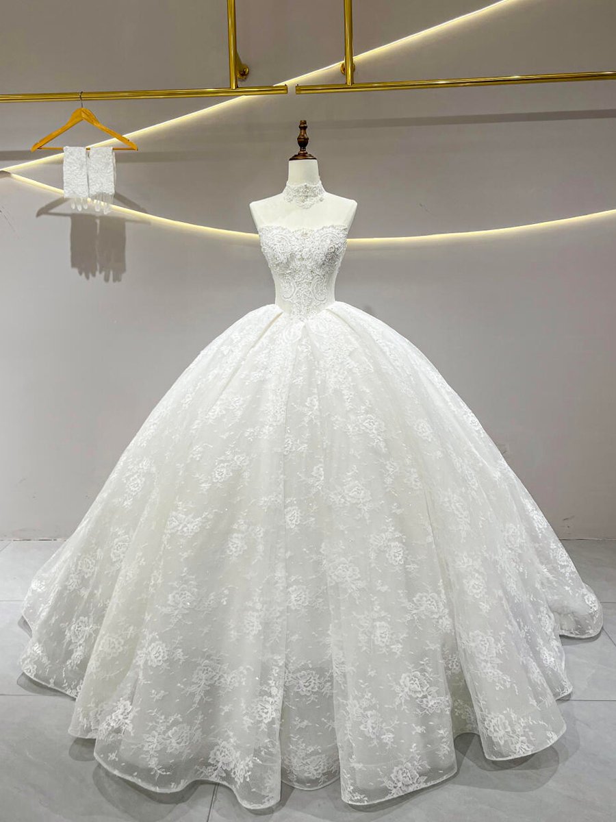 Wedding Dress Elegant Bridal Gown Flowers Vestidos De Novias Sequined Beading Lace Evening Party Dress (Customer Link - with Veil)