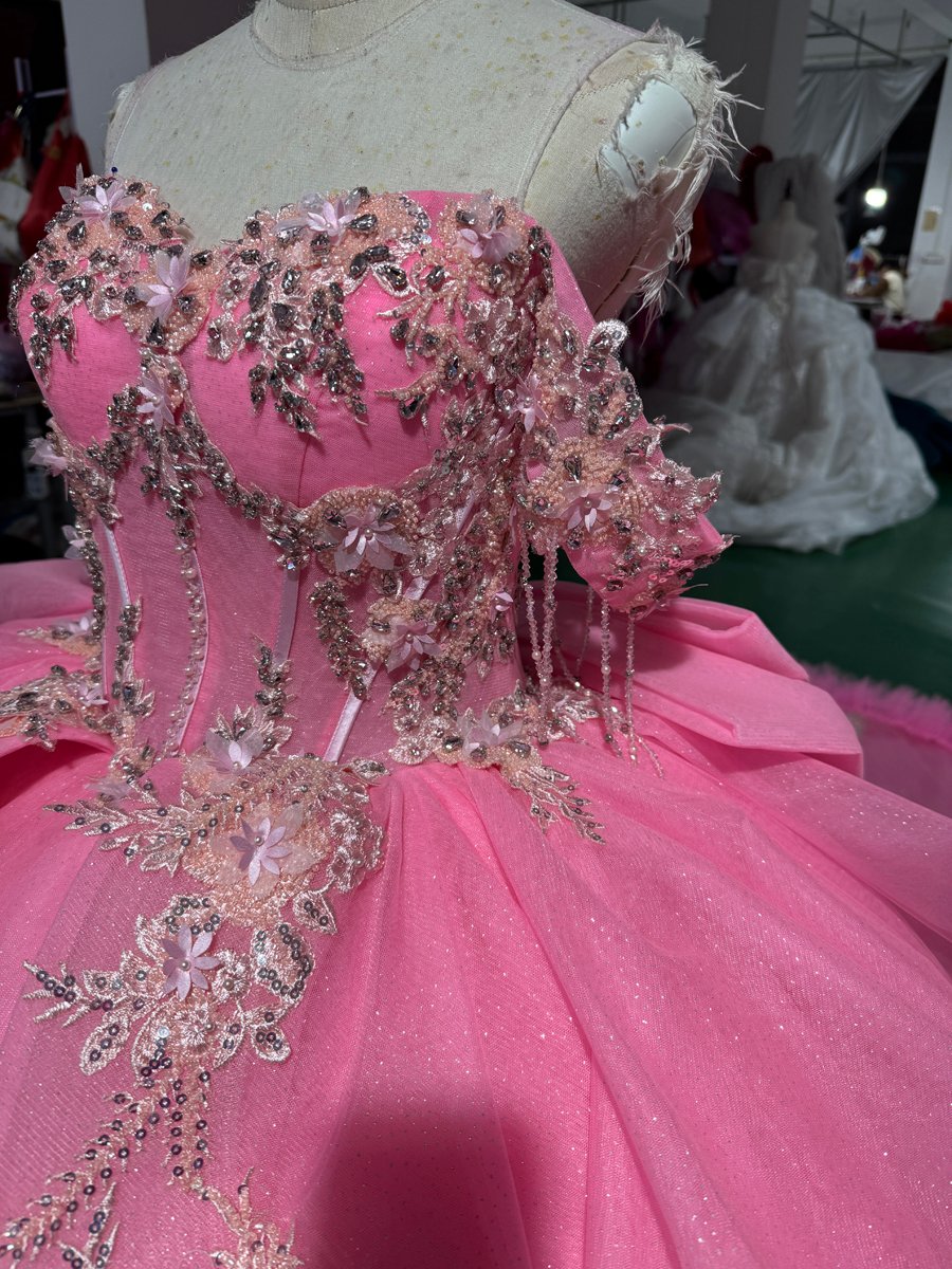 Stunning Hot Pink Ball Gown Quinceanera Dress Ruffle Tiered Off Shoulder Sweet 15 Gown - Image 5