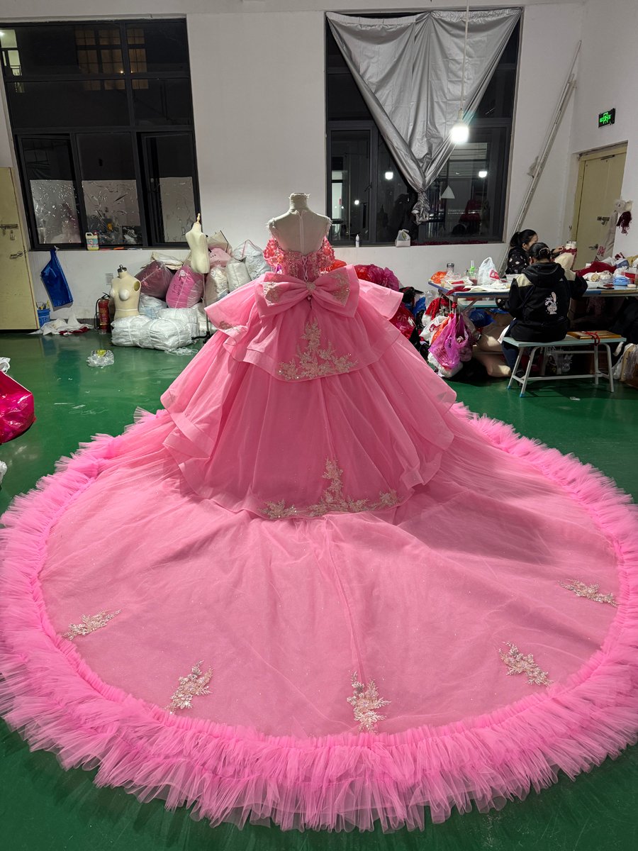 Stunning Hot Pink Ball Gown Quinceanera Dress Ruffle Tiered Off Shoulder Sweet 15 Gown - Image 2