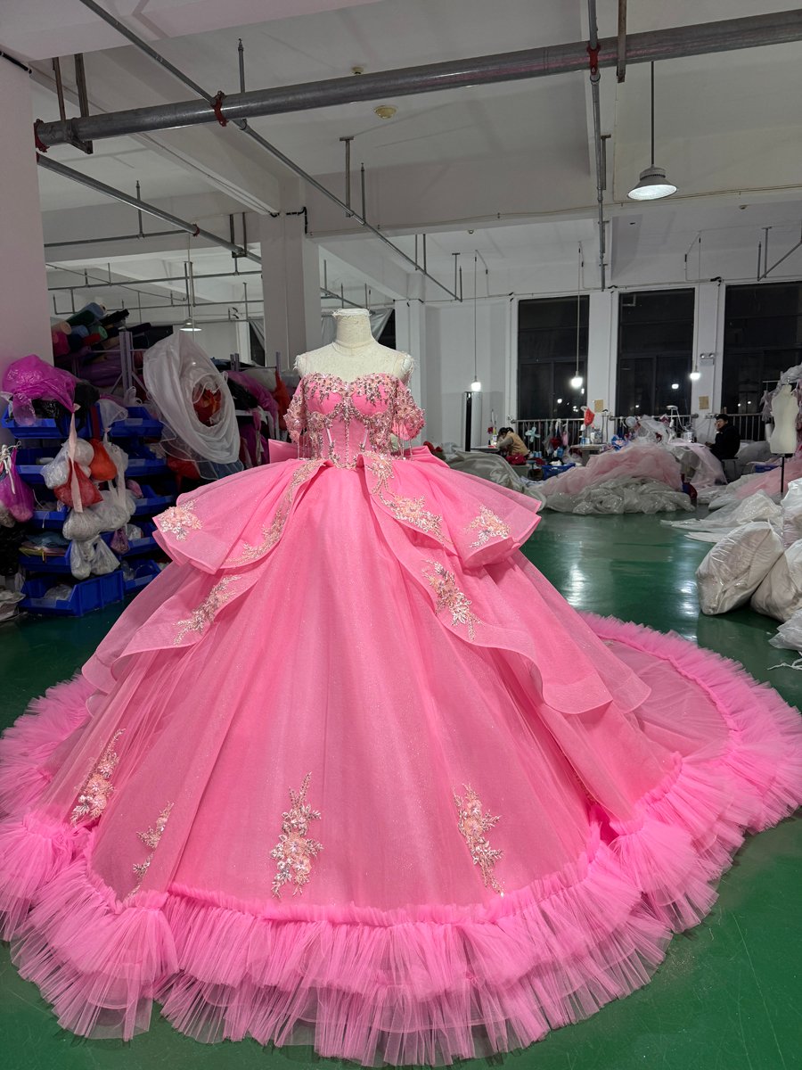 Stunning Hot Pink Ball Gown Quinceanera Dress Ruffle Tiered Off Shoulder Sweet 15 Gown - Image 4
