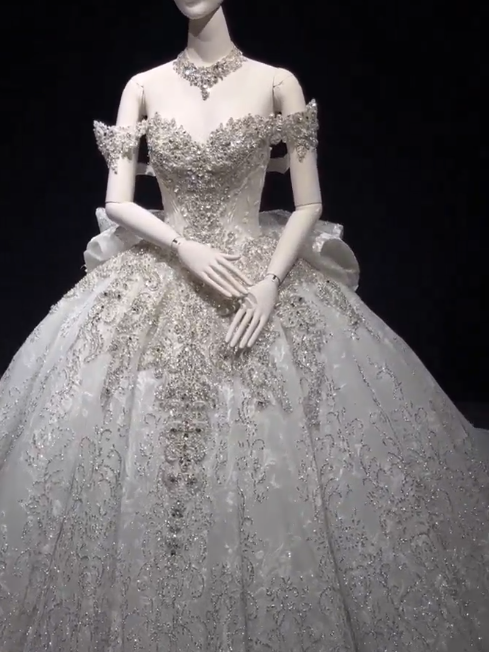 Wedding Dress Elegant Bridal Gown Flowers Vestidos De Novias Sequined Beading Lace Evening Party Dress (Customer Link)