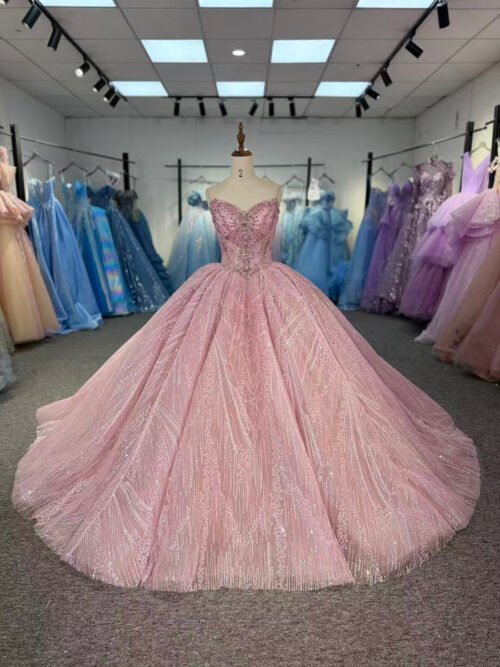 Elegant Pink Quinceanera Dress Off Shoulder Glitter Tulle Quinceanera Dress Sparkly Ball Gown Sweet 16 Birthday Gown