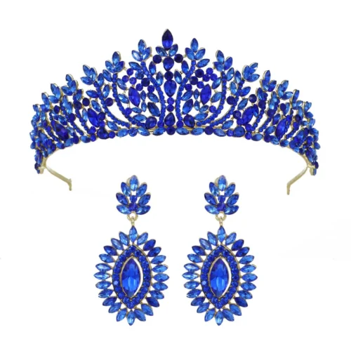 Classic Blue Crown Set Earrings Jewelry Set Bridal Crown Fashion Tiara Wedding Accessories