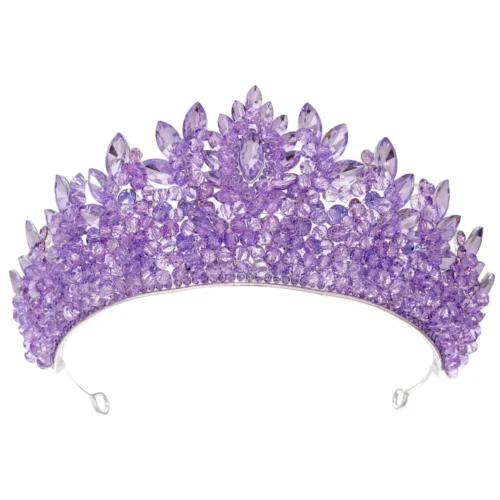 Majestic Lavender Crown Crystal Rhinestone Pageant Jewelry Bridal Crown Luxury Tiara Hair Accessories
