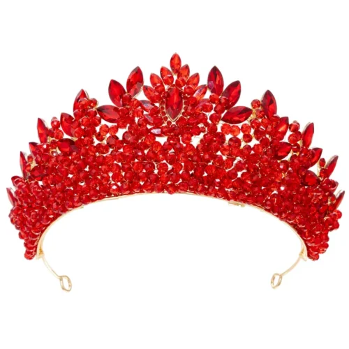 Bright Red Crown Crystal Rhinestone Quinceanera Jewelry Bridal Crown Fashion Tiara Hair Accessories