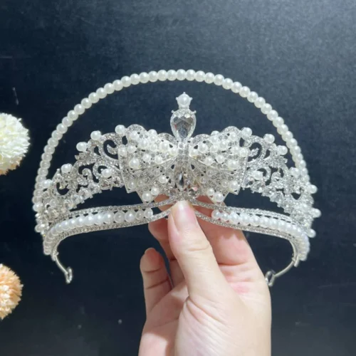 Elegant Silver Crown Pearl Rhinestone Wedding Bridal Crown Jewelry Tiara Pageant Hair Accessories