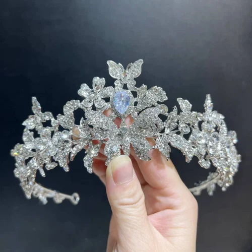 Stunning Silver Crown Flower Rhinestone Royal Bridal Crown Jewelry Tiara Princess Hair Accessories