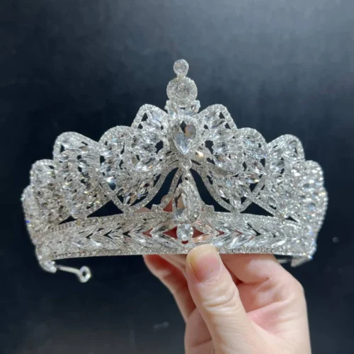 Majestic Silver Crown Large Rhinestone High Profile Bridal Crown Jewelry Tiara Queen Hair Accessories