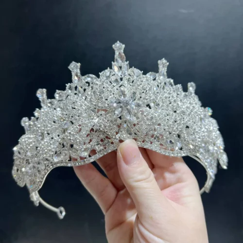 Classic Silver Crown All Rhinestone Pointed Tip Bridal Crown Jewelry Tiara Birthday Hair Accessories