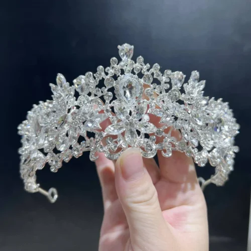 Radiant Silver Crown Intricate Rhinestone Crystal Bridal Crown Jewelry Tiara Formal Hair Accessories