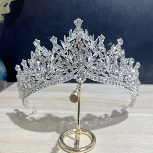 Chic Silver Crown Pointed Peak Rhinestone Bridal Crown Jewelry Tiara Fashionable Hair Accessories