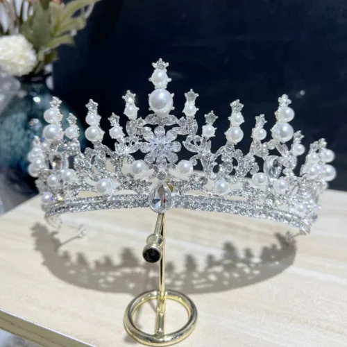 Luxurious Silver Crown Pearl Rhinestone Band Style Bridal Crown Jewelry Tiara Special Event Hair Accessories