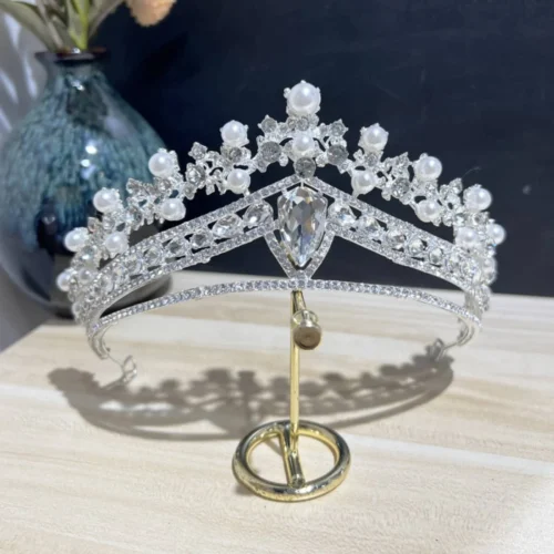 Fancy Silver Crown Large Marquise Rhinestone Bridal Crown Jewelry Tiara High Fashion Hair Accessories