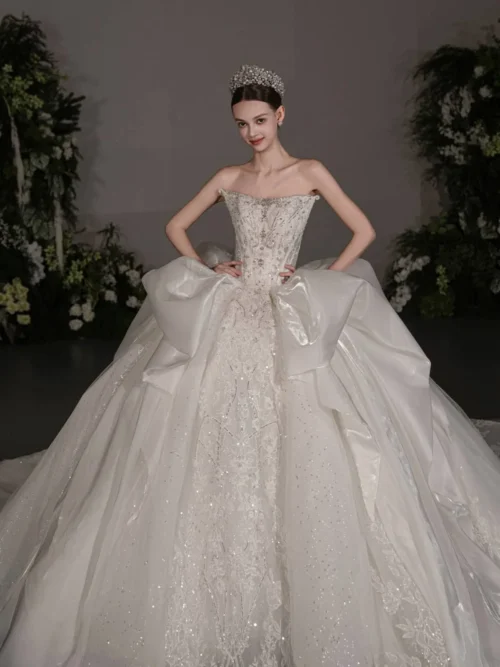 Radiant Ivory Wedding Dress Ball Gown Strapless Sparkle Structured Bodice Bridal Gown Dramatic Classic Wedding Dress
