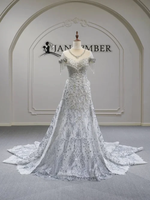 Elegant Ivory Wedding Dress Mermaid Sequin Tassel Fringe Sleeve Wedding Dress Beaded Luxury Bridal Gown