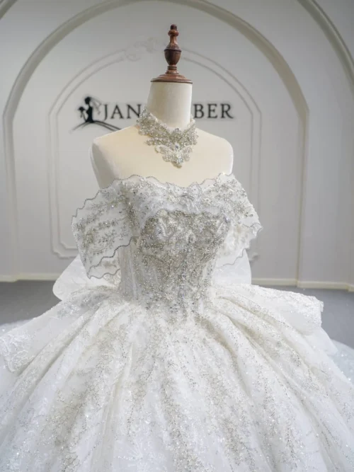 Majestic Ivory Wedding Dress Ball Gown High Neck Glitter Wedding Dress Long Sleeve Luxury Princess Bridal Gown