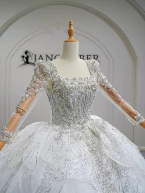 Graceful Ivory Wedding Dress Ball Gown Off Shoulder Satin Wedding Dress Lace Applique Sophisticated Bridal Gown