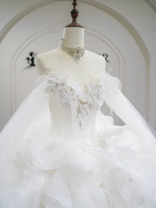 Luxury Ivory Wedding Dress Ball Gown Off Shoulder Sparkly Sequin Wedding Dress Beaded Royal Bridal Gown