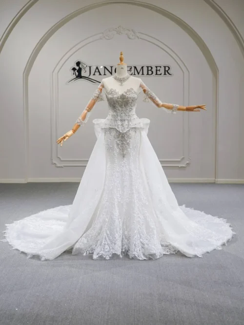 Grand Ivory Wedding Dress Ball Gown Mock Neck Sparkly Wedding Dress Sequin Cathedral Train Luxury Bridal Gown