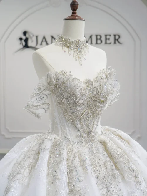 Radiant Ivory Wedding Dress Ball Gown Illusion Neck Sparkly Wedding Dress Sequin Lace Romantic Bridal Gown