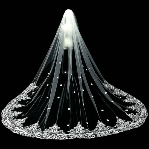 Stunning Ivory Veil Scalloped Edge Sequin Wedding Veil Long Tulle Bridal Accessories