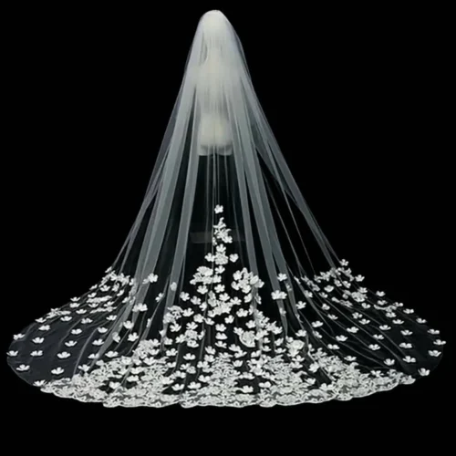 Radiant Ivory Veil Scattered Floral Applique Wedding Veil Romantic Style Bridal Accessories