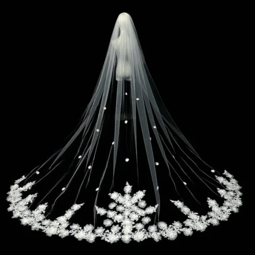 Majestic Ivory Veil Snowflake Lace Pattern Wedding Veil Luxury Cathedral Bridal Accessories