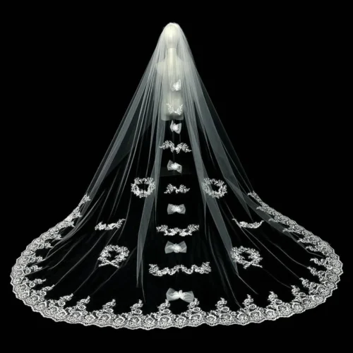 Regal Ivory Veil Symmetrical Lace Motif Wedding Veil Sophisticated Style Bridal Accessories