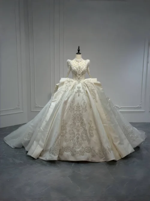 Stunning Ivory Wedding Dress Ball Gown V Neck Sparkly Sequin Wedding Dress Beaded Bodice Shimmering Bridal Gown