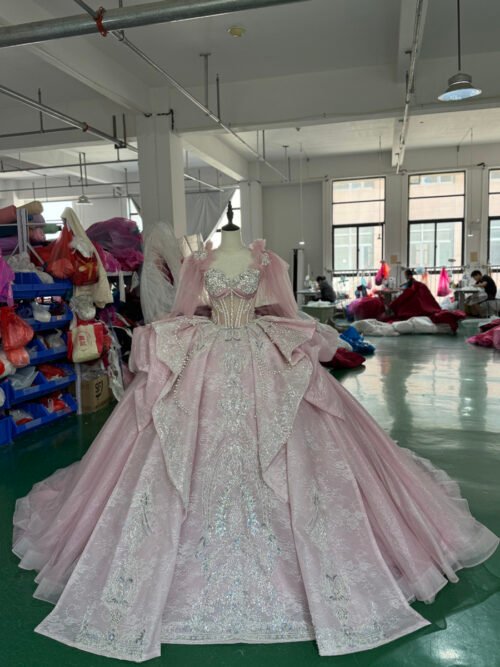 Exquisite Blush Pink Quinceanera Dress Long Cape Sleeve Beaded Bodice Quinceanera Dress Glitter Tulle Ball Gown Fairy Tale Party Dress