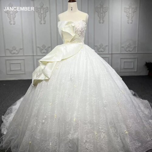 Chic Wedding Gown For Bride 2022 Organza Ball Gown Strapless Wedding Dresses For Women 2022 Bride Appliques