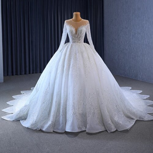 Classic Wedding Gown For Bride 2023 Tulle Empire O-Neck Bridal Dresses RSM231059 Sequined Vestido De Noiva