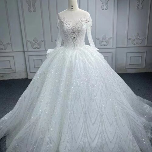 International Exquisite Evening Dress 2023 Ball Gown O-Neck Full Sleeves Backless DY6649 Beading Button Lace Up فستان سهرة