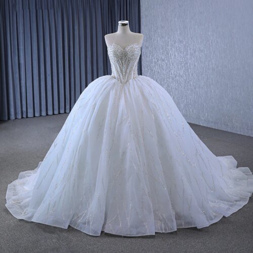 Jancember Exquisite Novelty Guest Wedding Dresses Ball Gown Strapless Lace Up Court Train Sequined Vestidos De Novia RSM231128