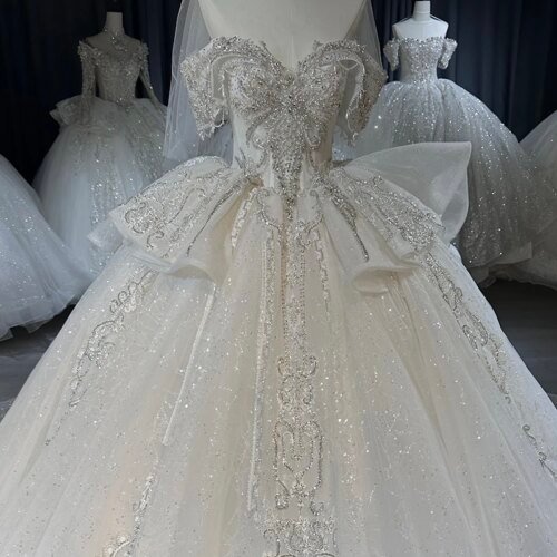 Jancember Sweetheart Beading Sequined Wedding Gowns Short Sleeves Ball Gown Perfect Wedding Dress 2023 Vestido Noiva XS020